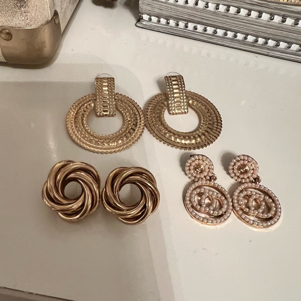 Set of 3 earrings gold fashion accessories